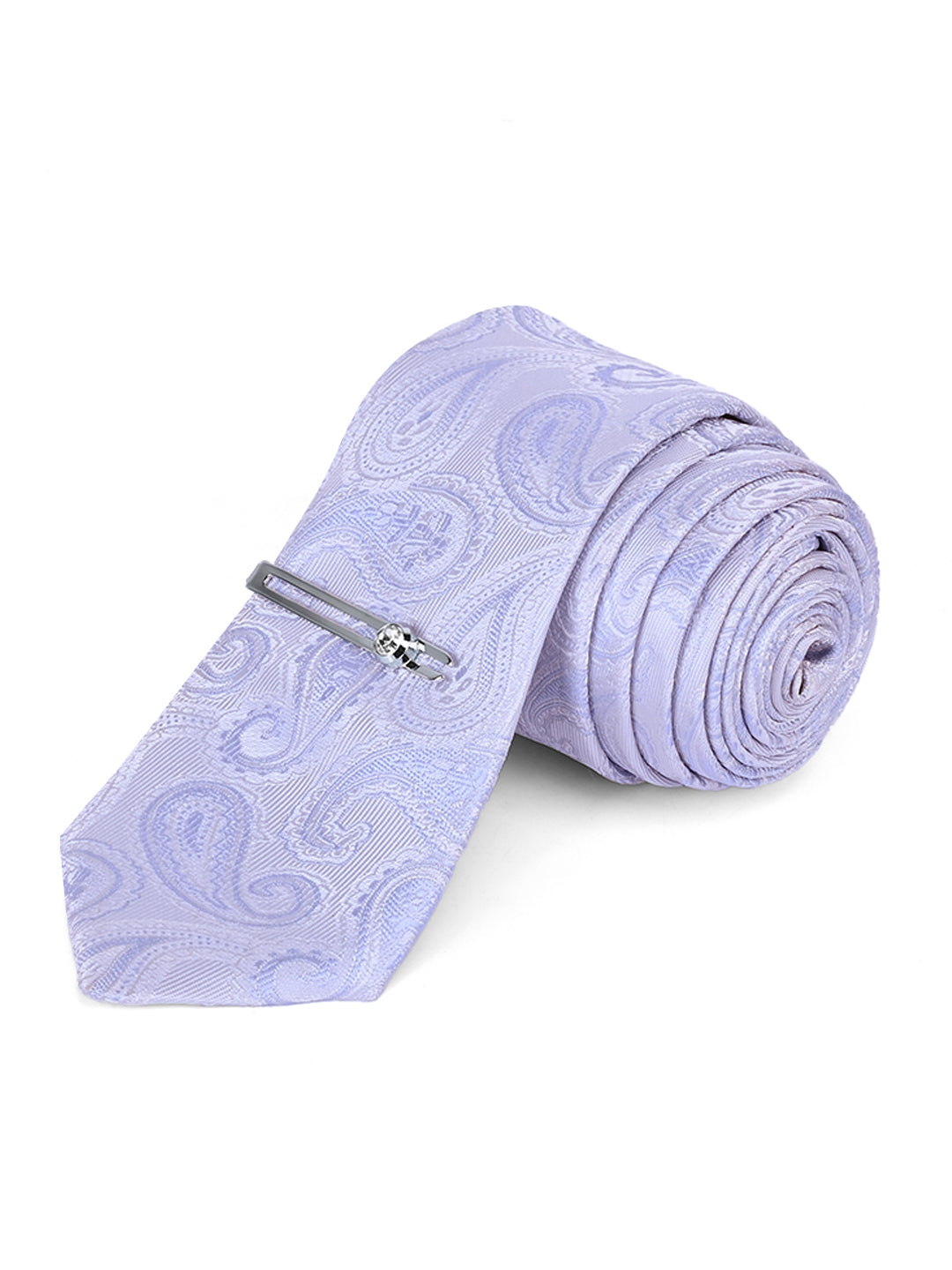 Blue Grey Luxury Italian Silk Necktie Set Pocket Square Chrome Tiepin Cufflinks and Brooch