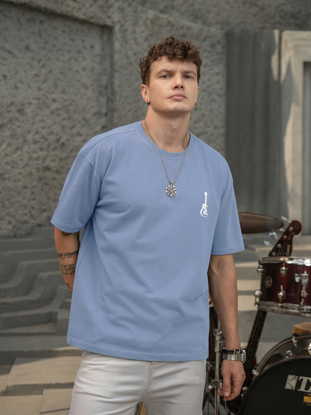Rock Ballad Inspired Blue Graphic Printed Oversized T-shirt