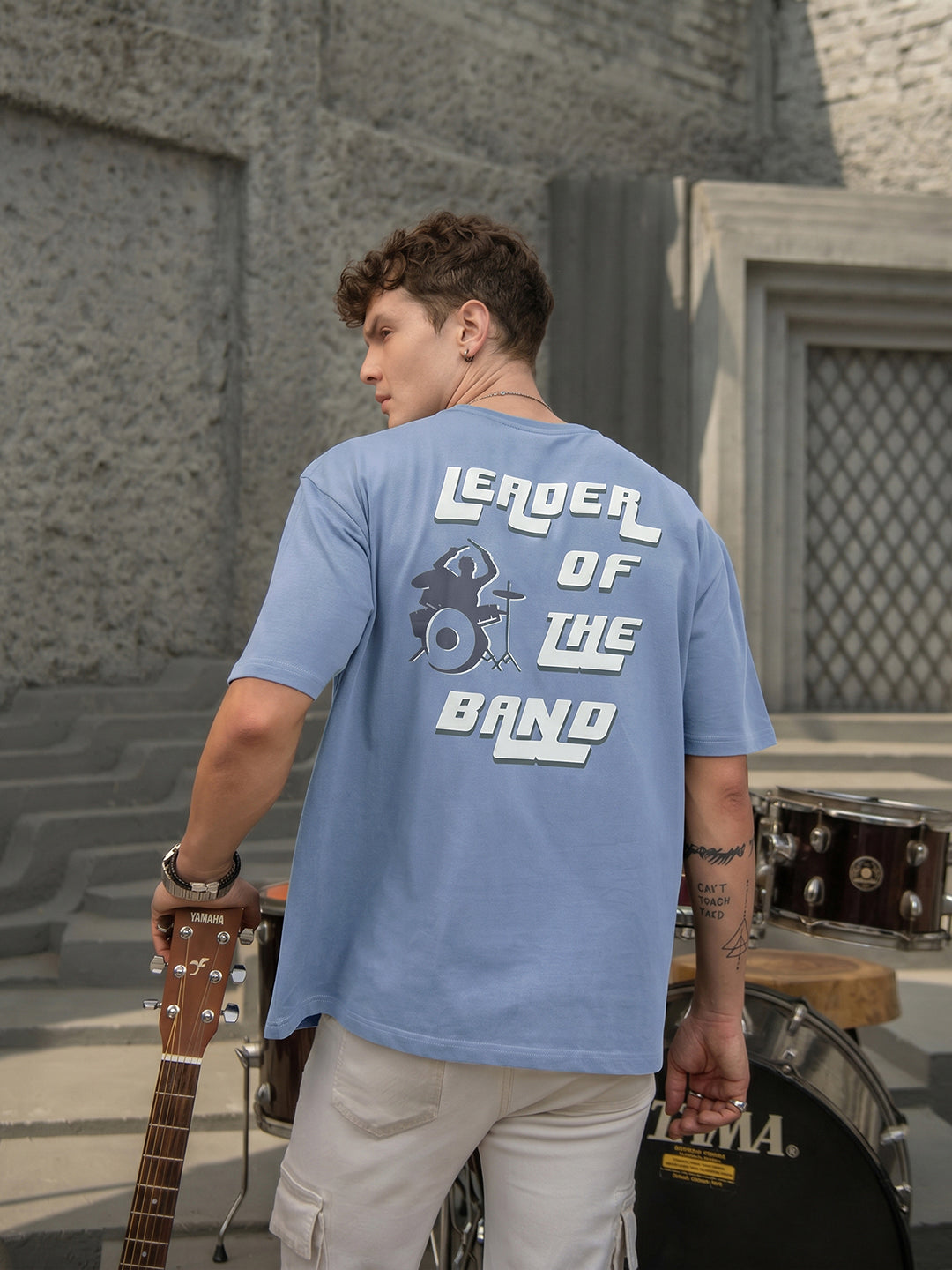 Rock Ballad Inspired Blue Graphic Printed Oversized T-shirt