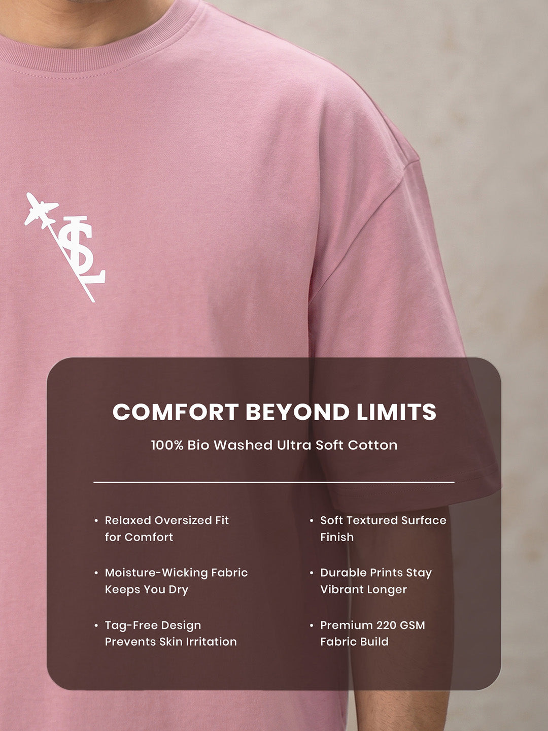 Rock Ballad Inspired Mauve Graphic Printed Oversized T-shirt
