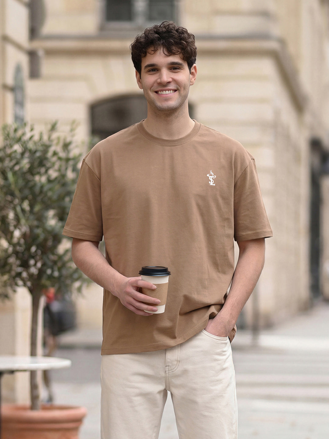 Well Brewed Mocha Printed Oversized T-shirt