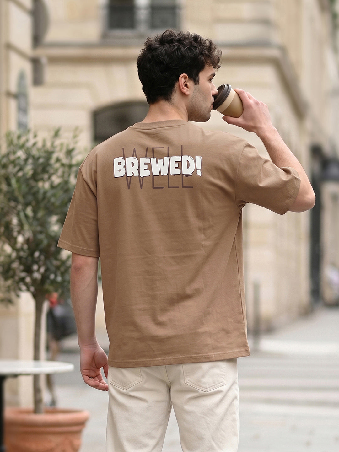 Well Brewed Mocha Printed Oversized T-shirt