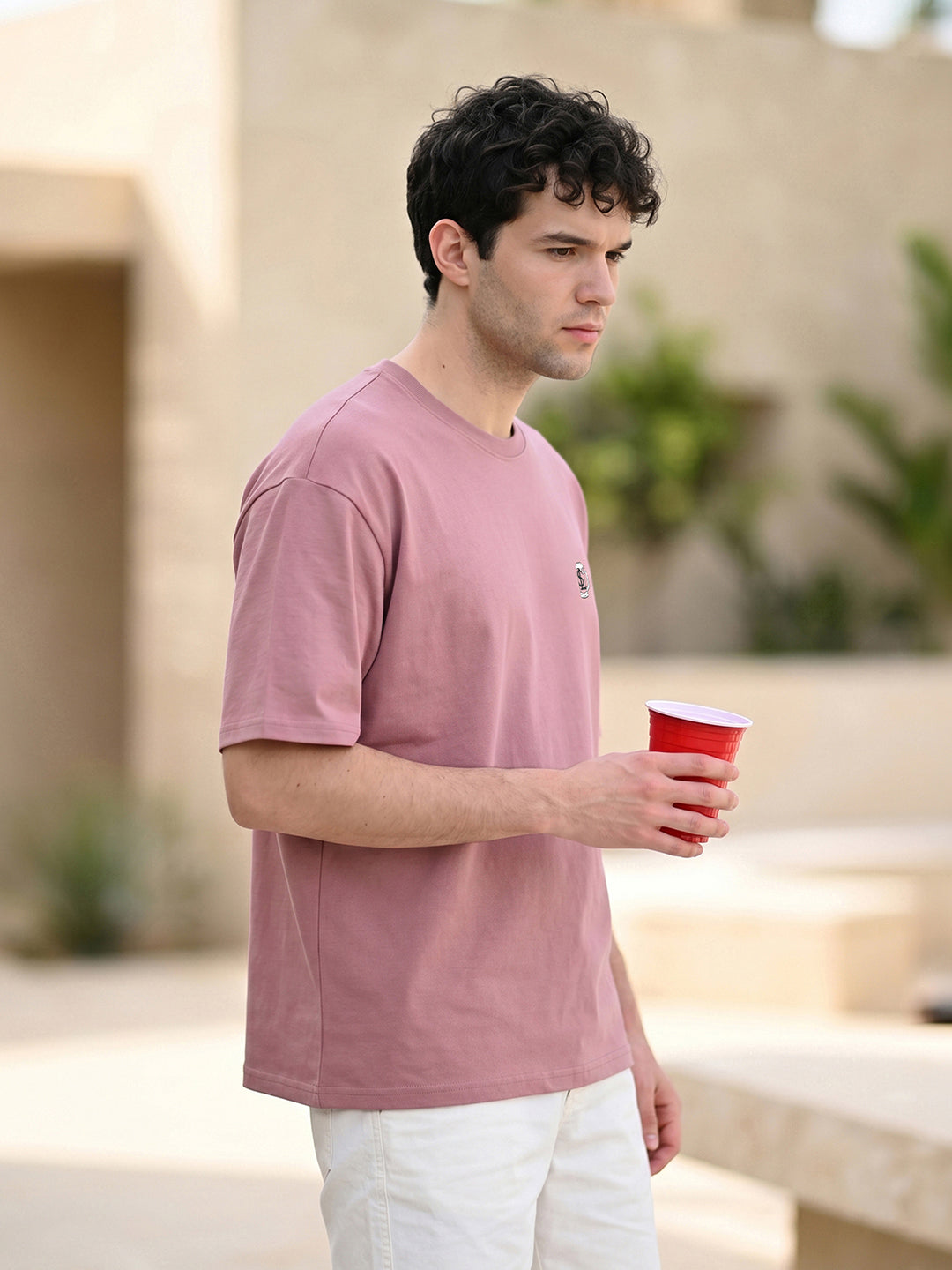 Mentally At Happy Hour Graphic Printed Mauve Oversized T-shirt
