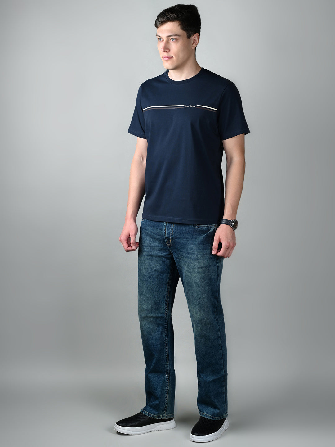 Men's Super Combed Cotton Navy Blue Regular Fit Half Sleeve Round Neck T-Shirt