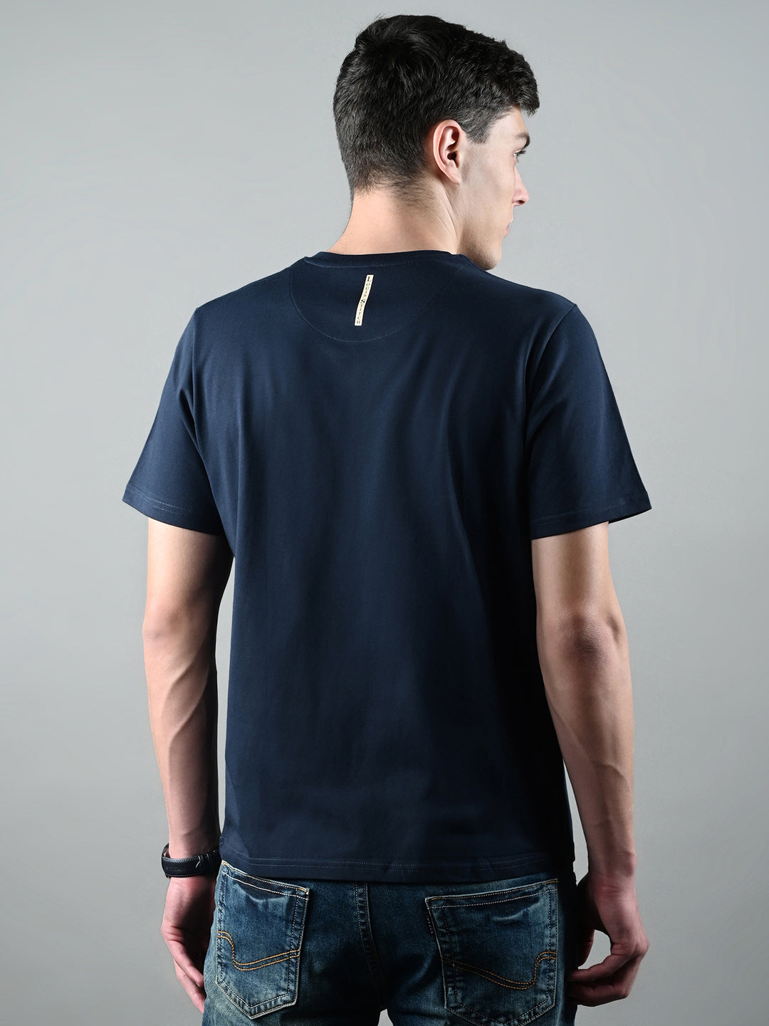 Men's Super Combed Cotton Navy Blue Regular Fit Half Sleeve Round Neck T-Shirt