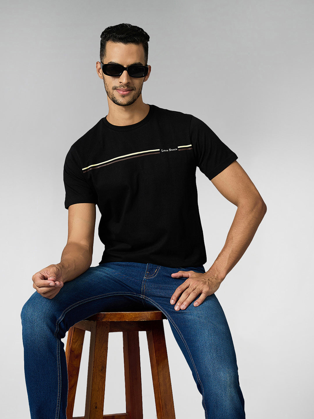 Men's Super Combed Cotton Black Regular Fit Half Sleeve Round Neck T-Shirt