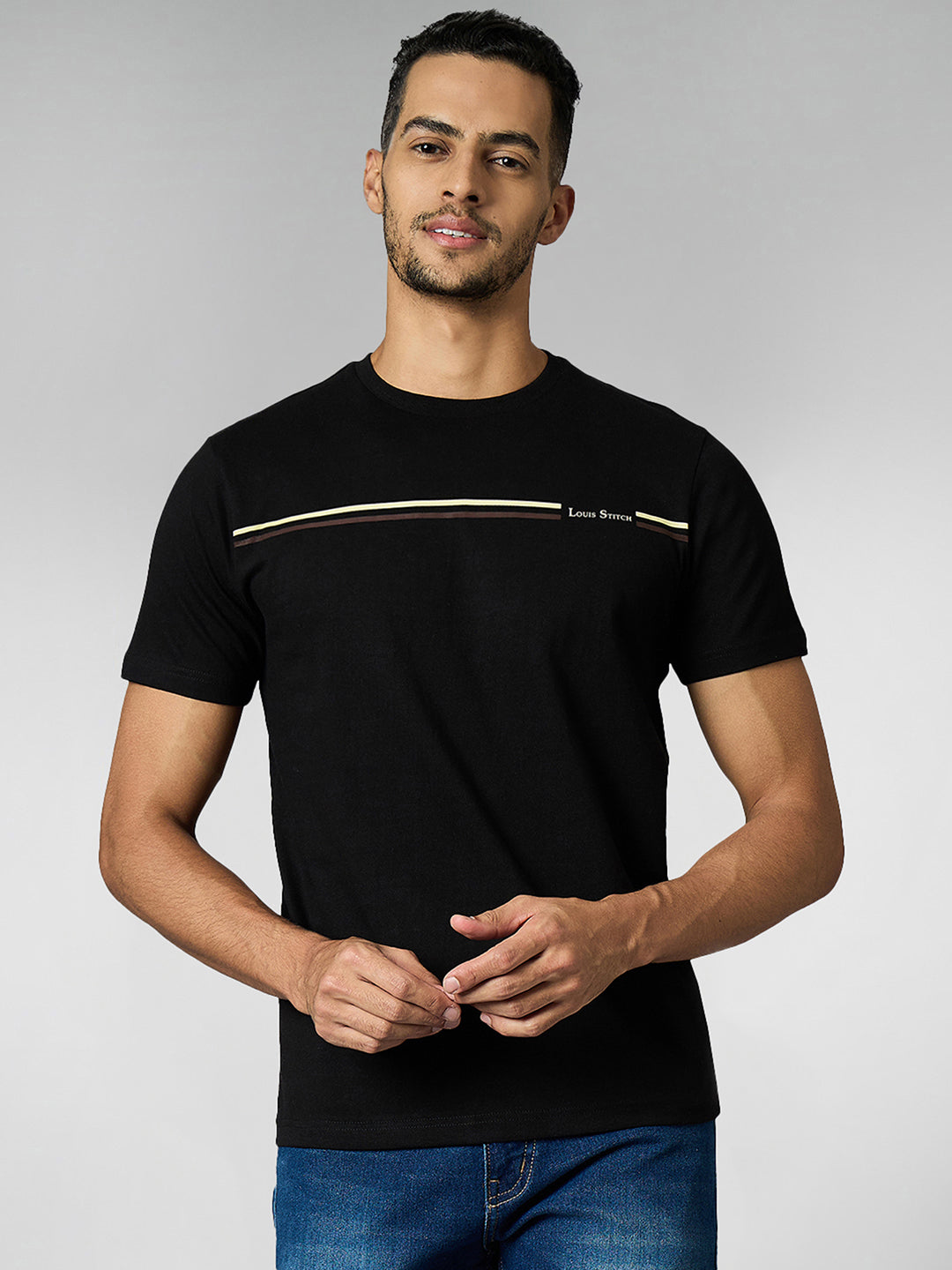 Men's Super Combed Cotton Black Regular Fit Half Sleeve Round Neck T-Shirt