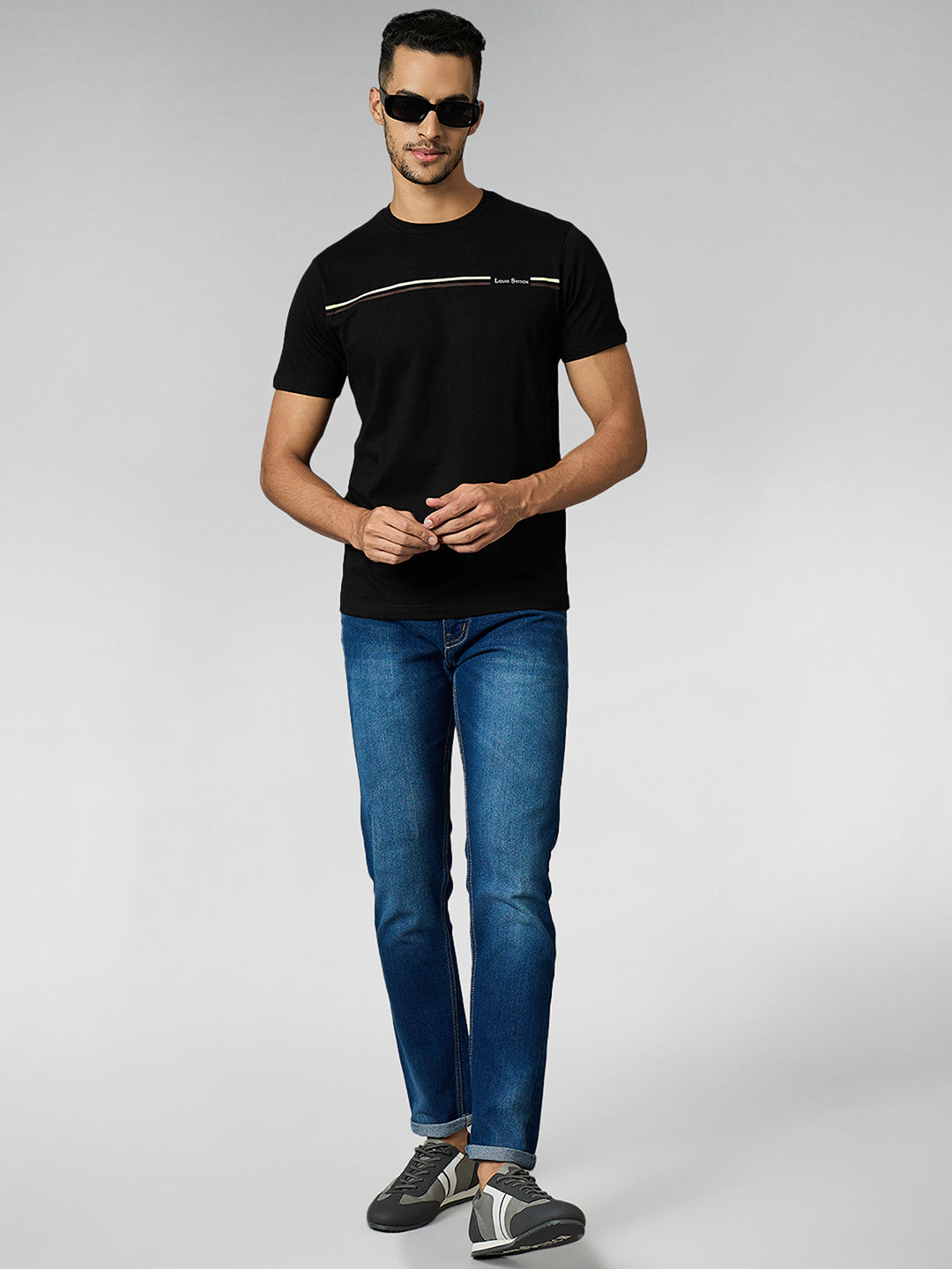 Men's Super Combed Cotton Black Regular Fit Half Sleeve Round Neck T-Shirt