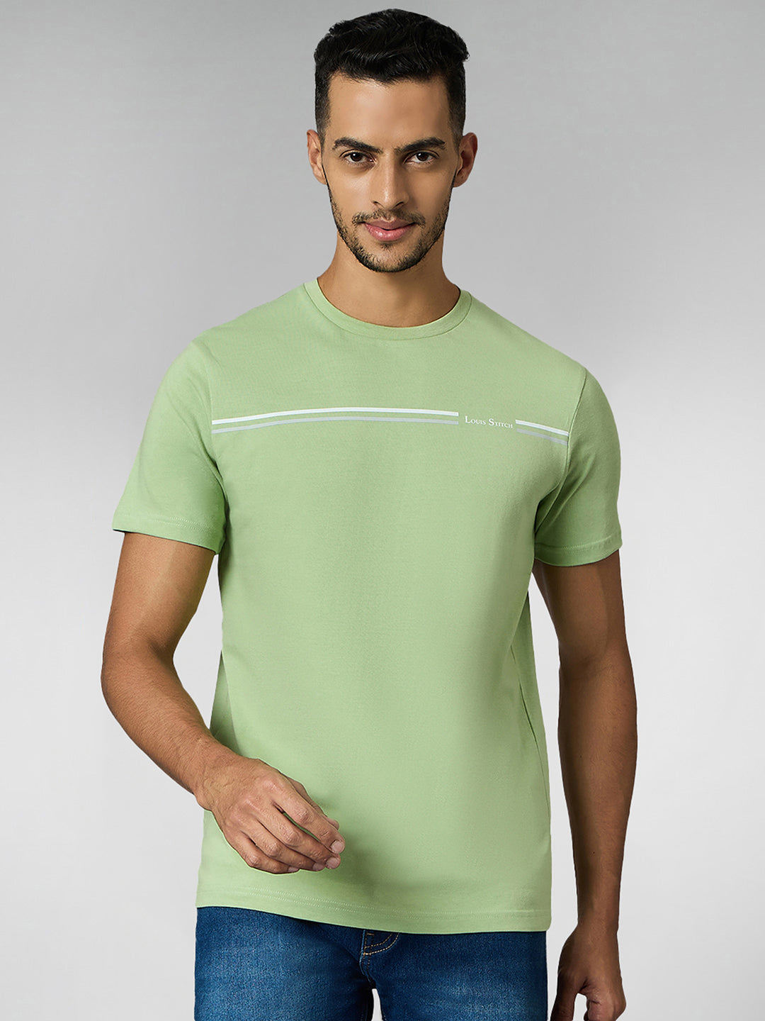 Men's Super Combed Cotton Pastel Green Regular Fit Half Sleeve Round Neck T-Shirt