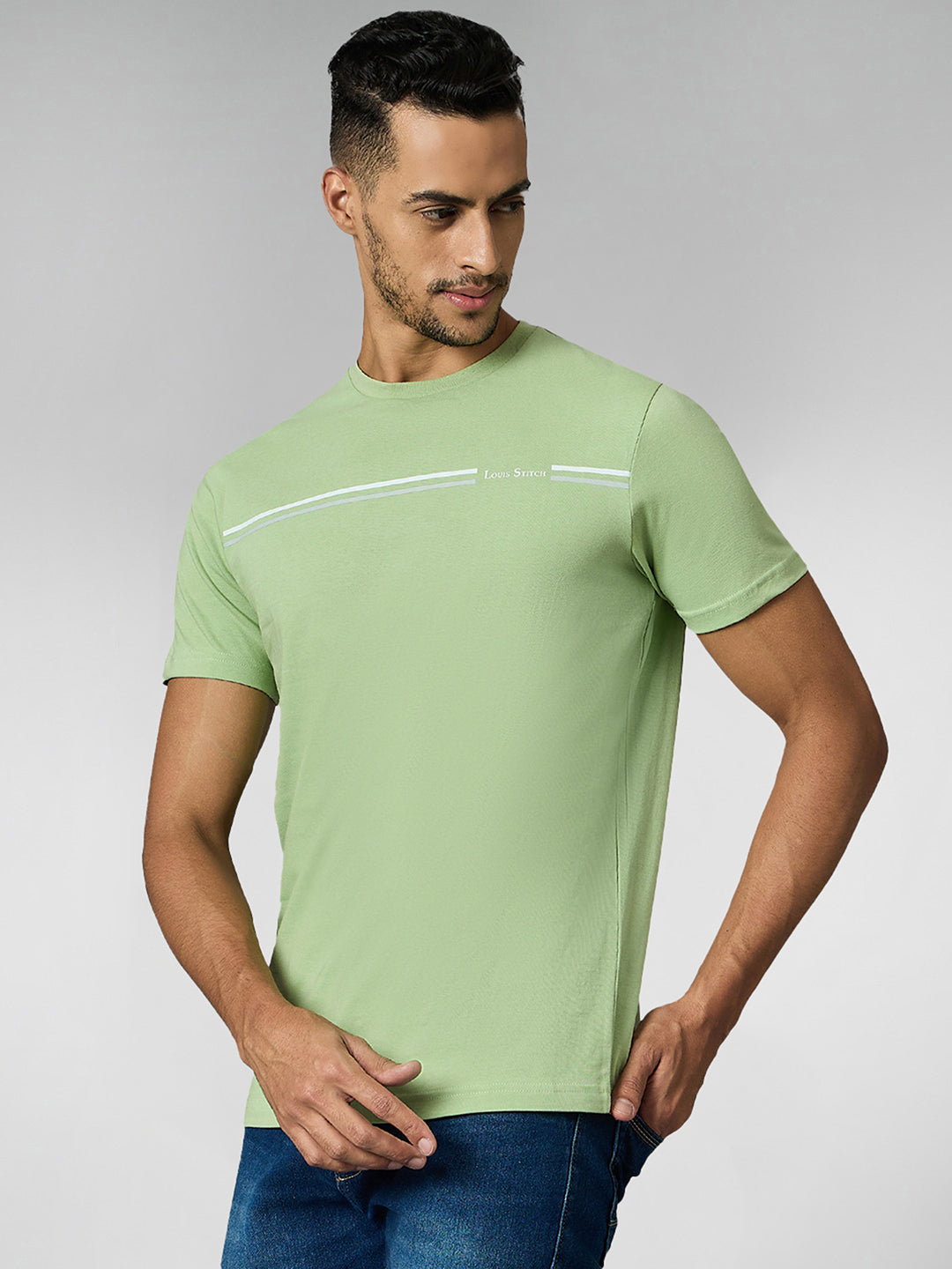 Men's Super Combed Cotton Pastel Green Regular Fit Half Sleeve Round Neck T-Shirt
