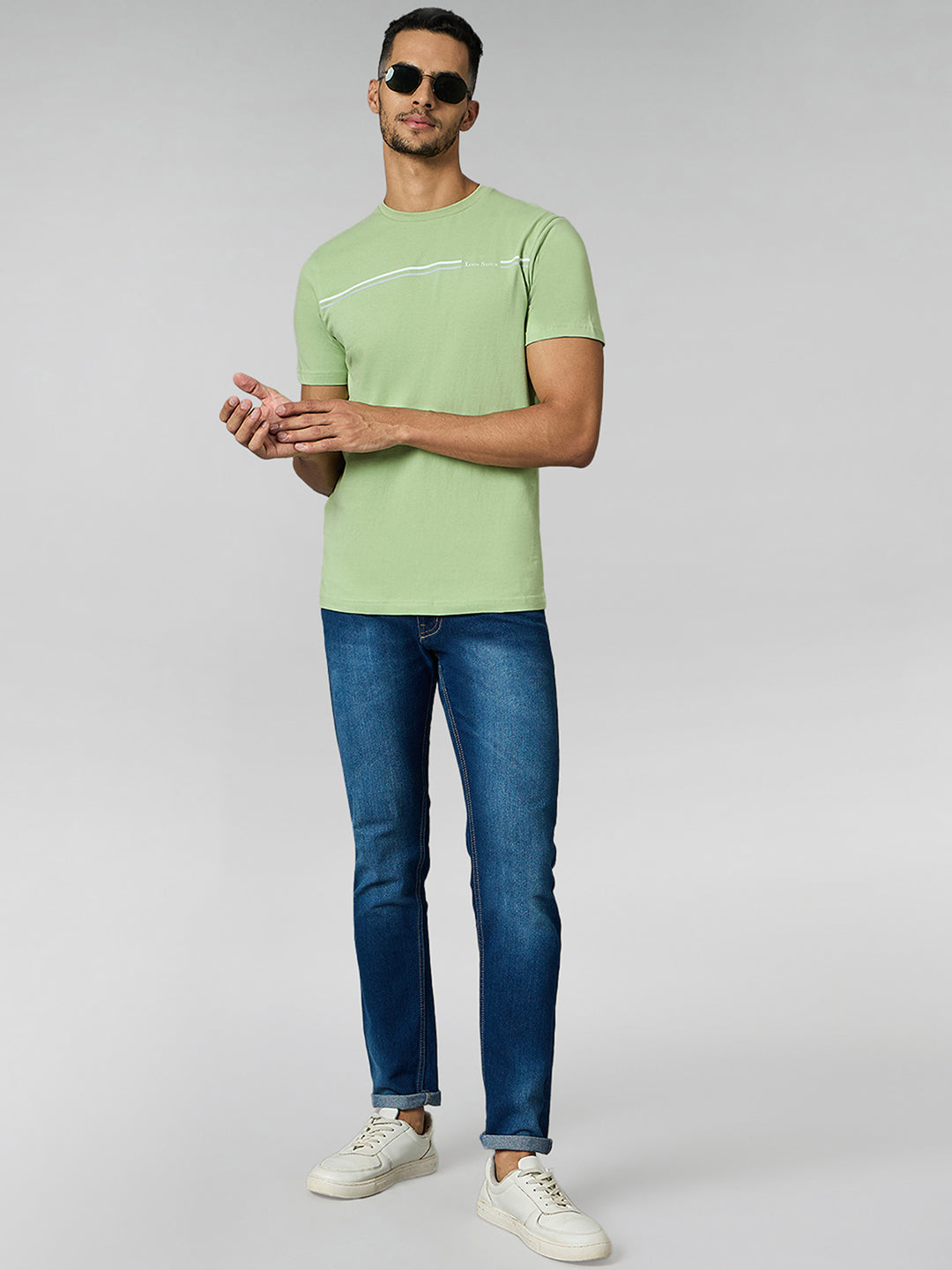Men's Super Combed Cotton Pastel Green Regular Fit Half Sleeve Round Neck T-Shirt
