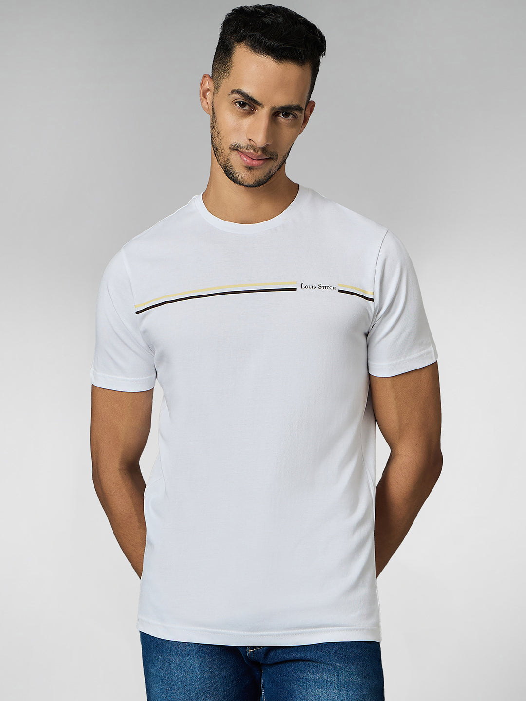 Men's Super Combed Cotton White Regular Fit Half Sleeve Round Neck T-Shirt