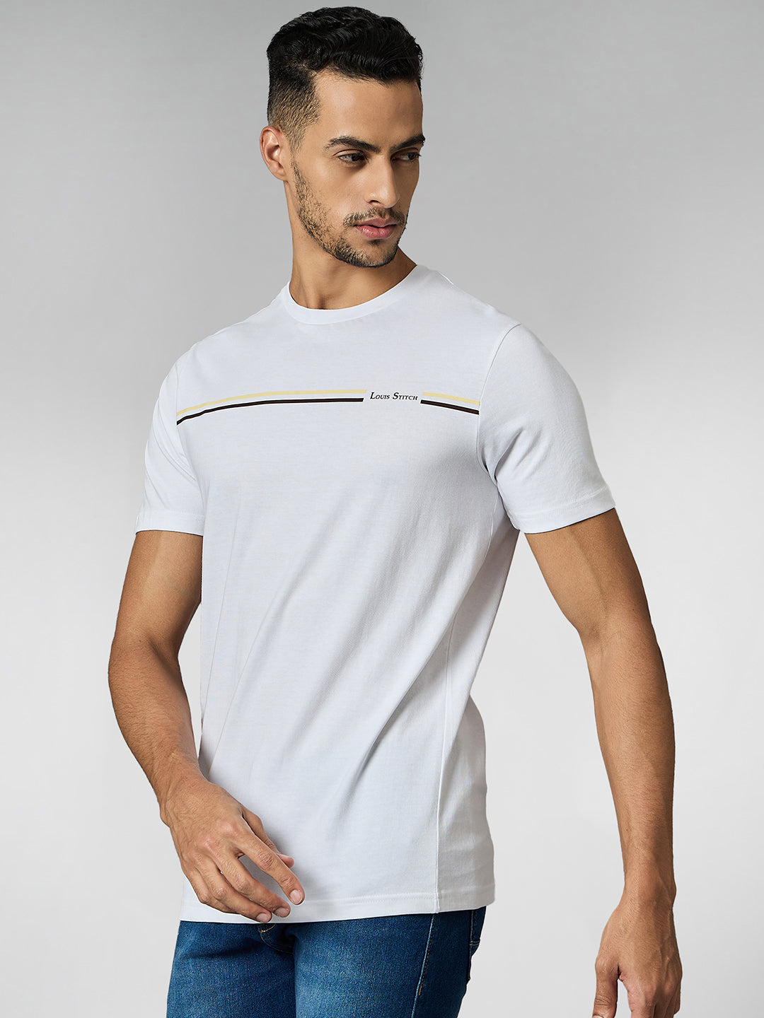 Men's Super Combed Cotton White Regular Fit Half Sleeve Round Neck T-Shirt