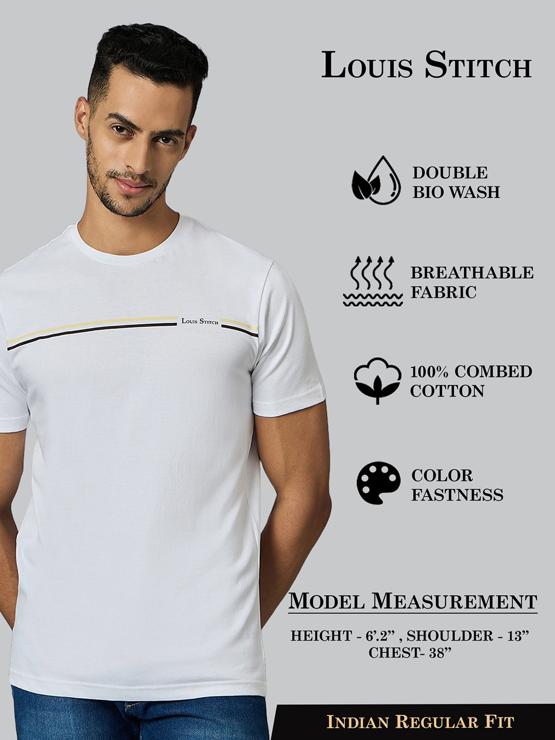 Men's Super Combed Cotton White Regular Fit Half Sleeve Round Neck T-Shirt