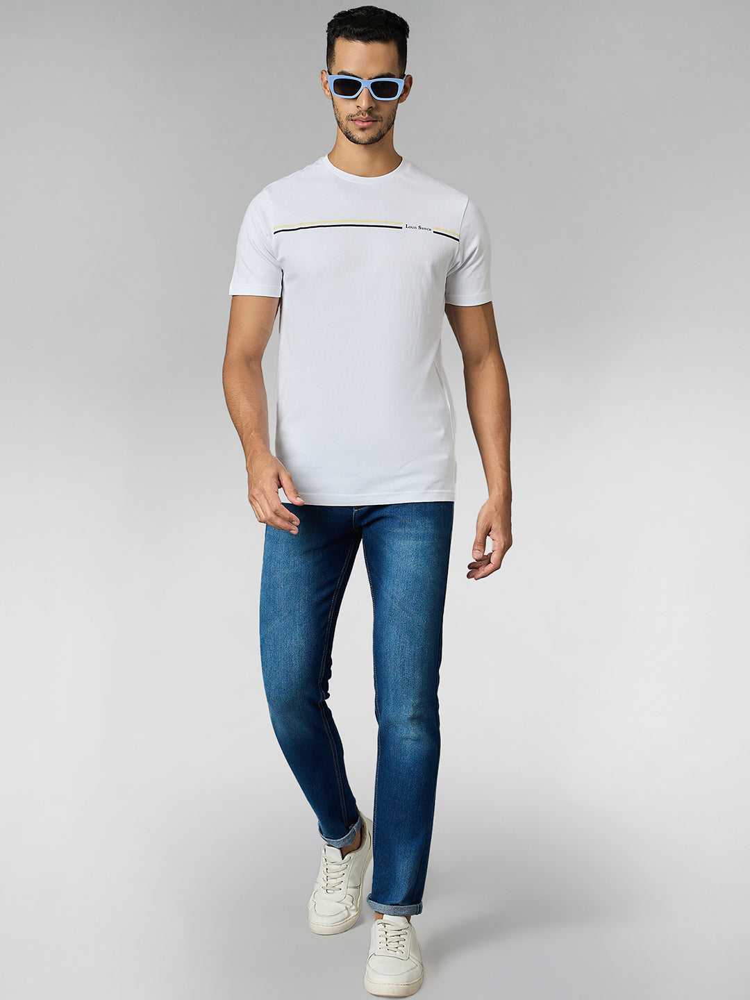 Men's Super Combed Cotton White Regular Fit Half Sleeve Round Neck T-Shirt