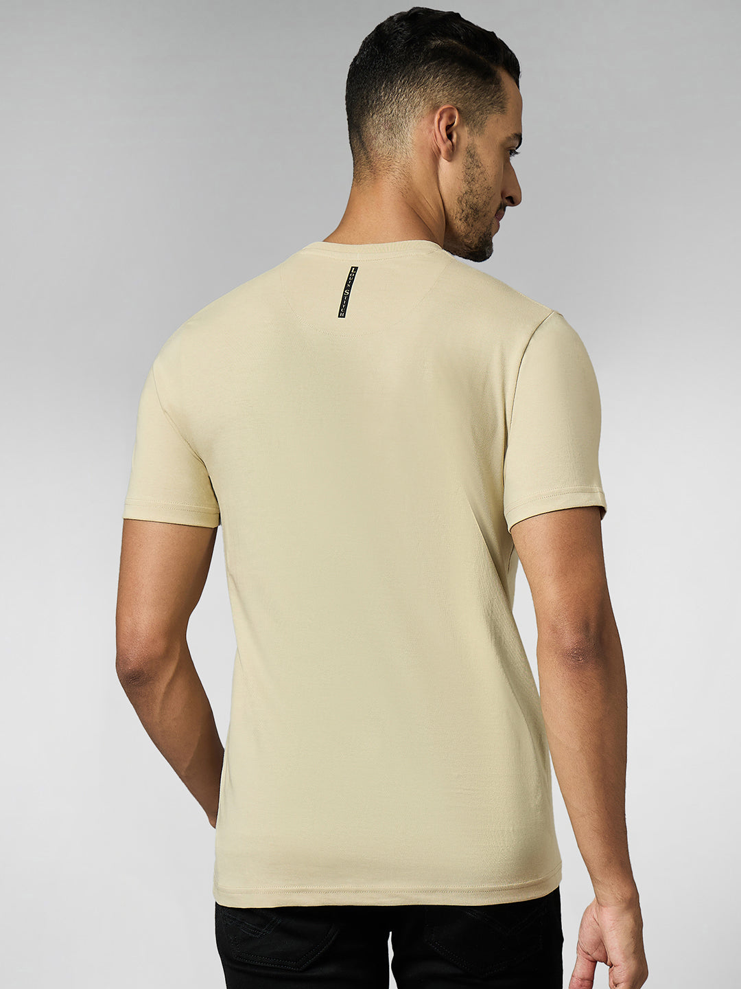 Men's Super Combed Cotton Cream Regular Fit Half Sleeve Round Neck T-Shirt