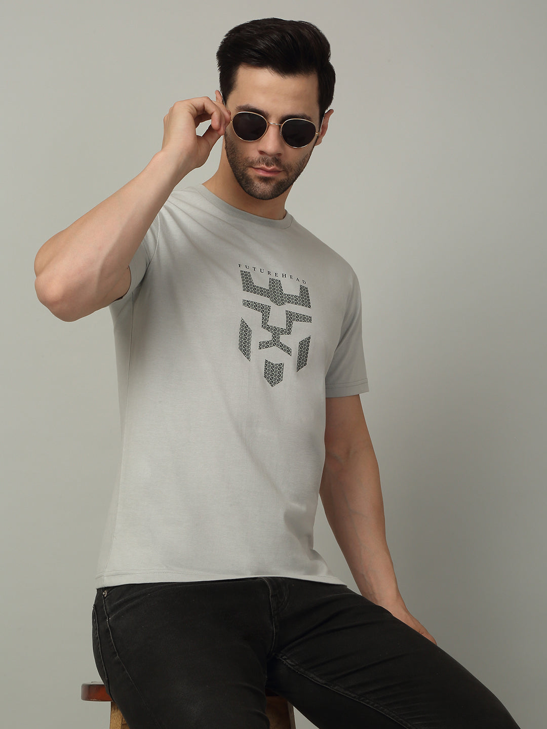 Men's Super Combed Cotton Graphic Printed Grey T-shirt