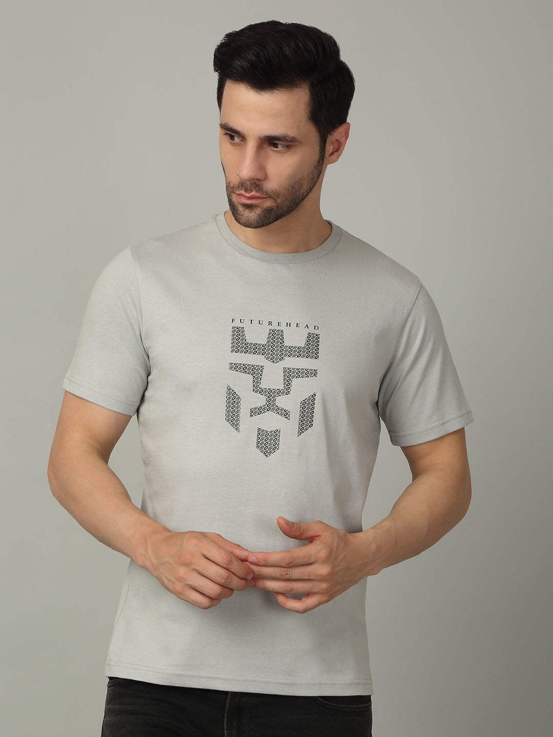 Men's Super Combed Cotton Graphic Printed Grey T-shirt
