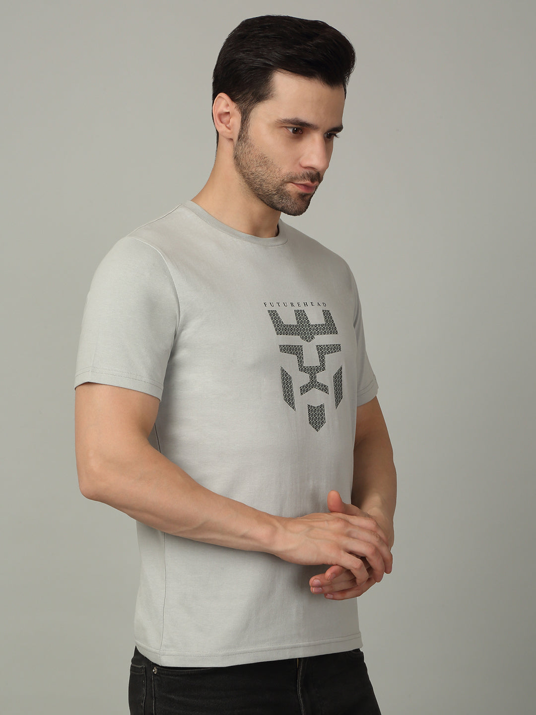Men's Super Combed Cotton Graphic Printed Grey T-shirt