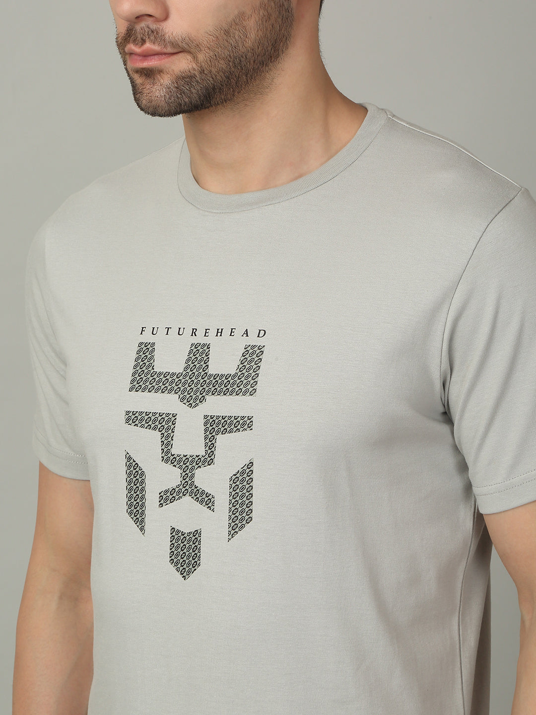 Men's Super Combed Cotton Graphic Printed Grey T-shirt