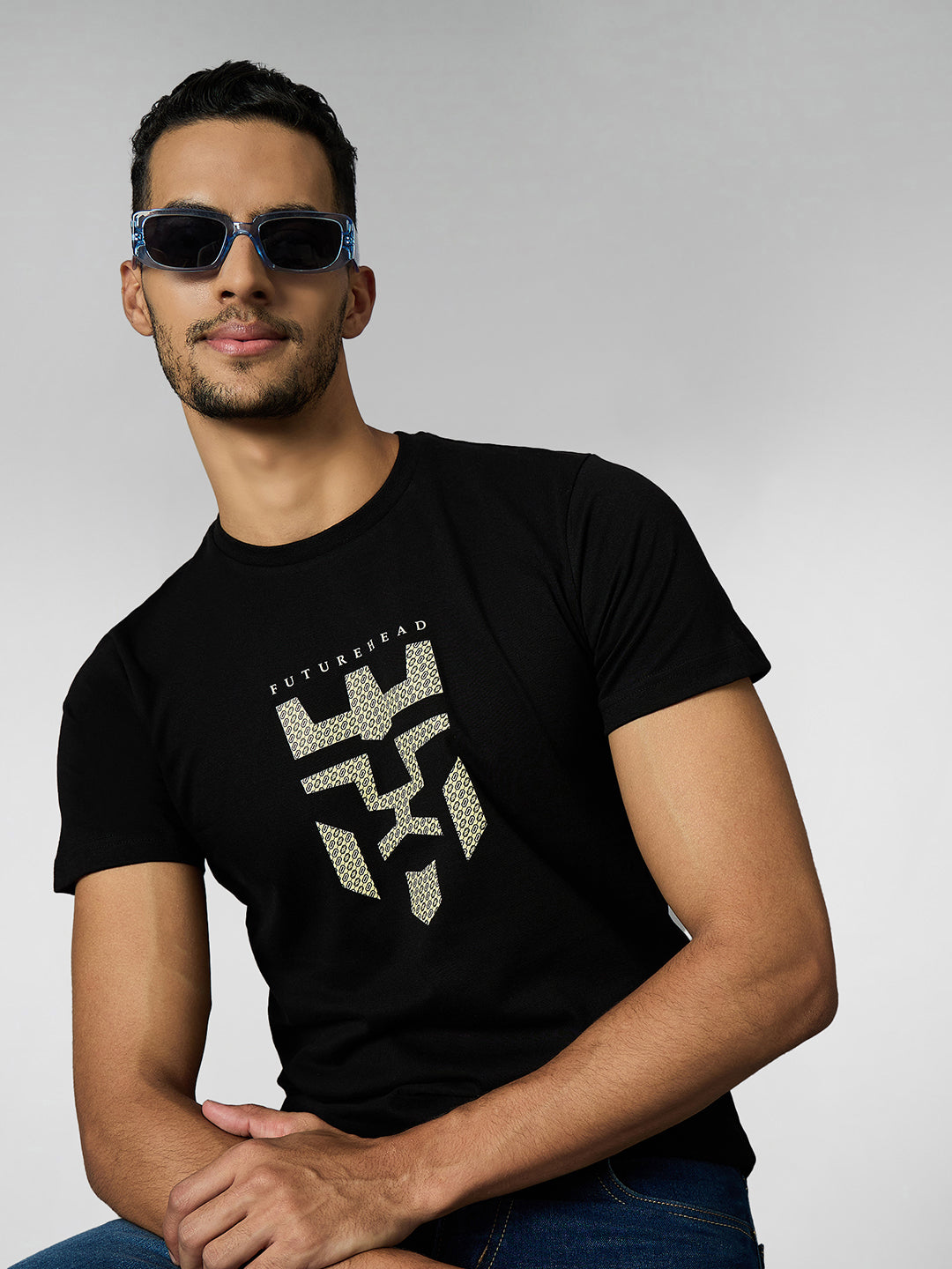 Men's Super Combed Cotton Black Regular Fit Half Sleeve Round Neck T-Shirt