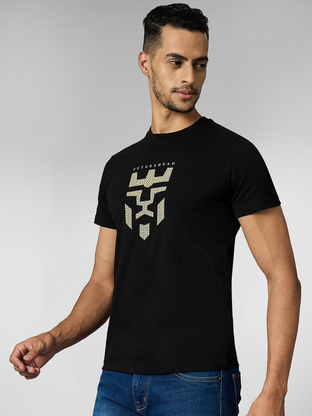 Men's Super Combed Cotton Black Regular Fit Half Sleeve Round Neck T-Shirt
