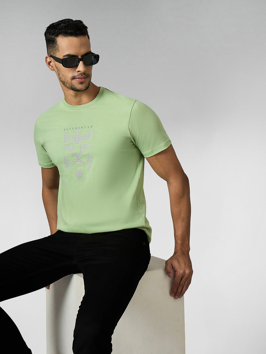 Men's Super Combed Cotton Pastel Green Regular Fit Half Sleeve Round Neck T-Shirt