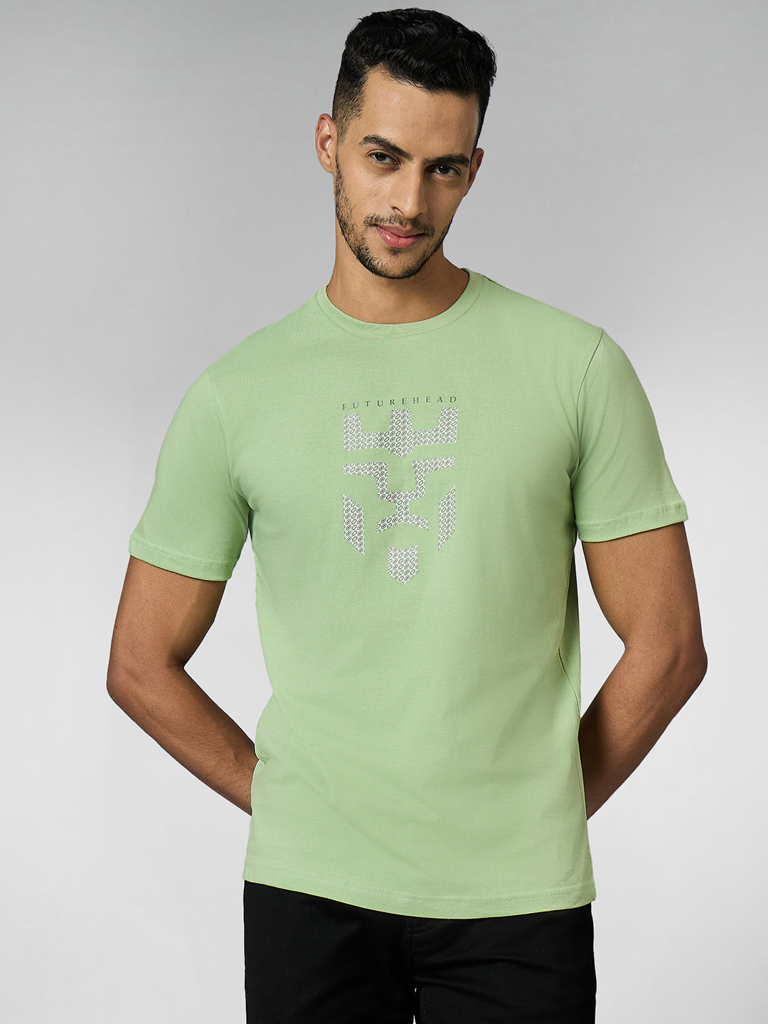Men's Super Combed Cotton Pastel Green Regular Fit Half Sleeve Round Neck T-Shirt