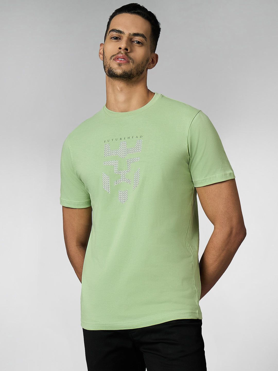 Men's Super Combed Cotton Pastel Green Regular Fit Half Sleeve Round Neck T-Shirt