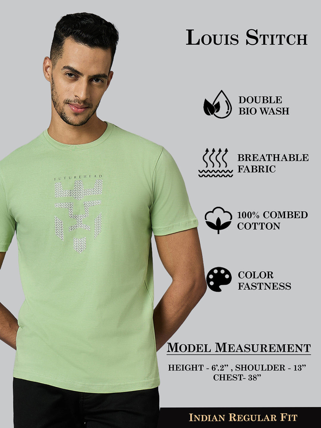 Men's Super Combed Cotton Pastel Green Regular Fit Half Sleeve Round Neck T-Shirt