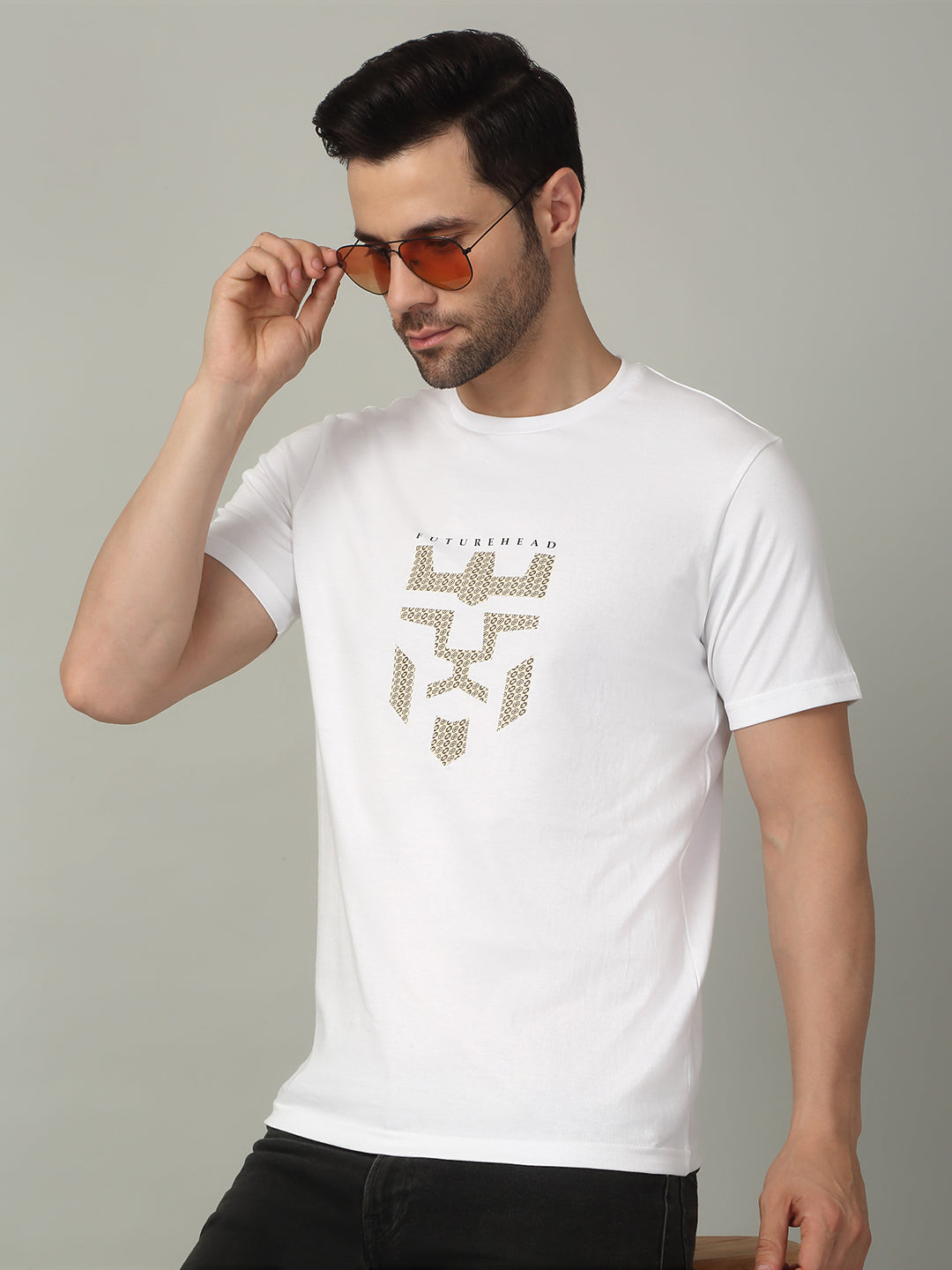 Men's Super Combed Cotton Graphic Printed White T-shirt