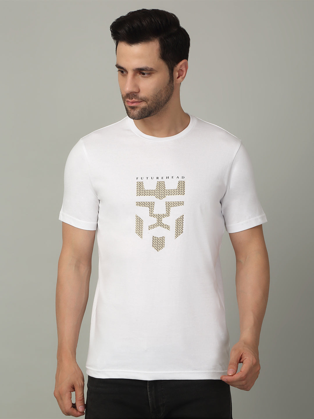 Men's Super Combed Cotton Graphic Printed White T-shirt