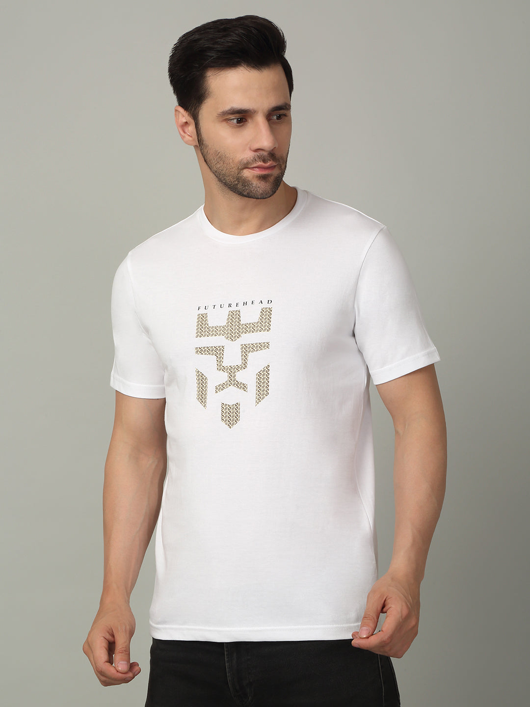 Men's Super Combed Cotton Graphic Printed White T-shirt