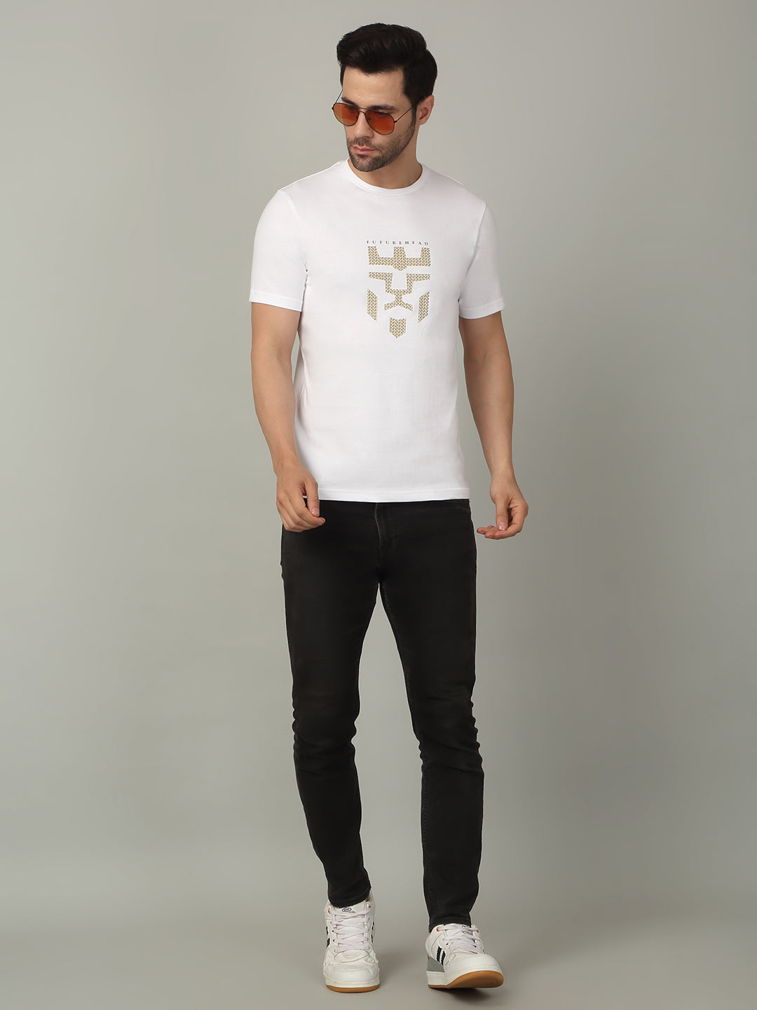 Men's Super Combed Cotton Graphic Printed White T-shirt