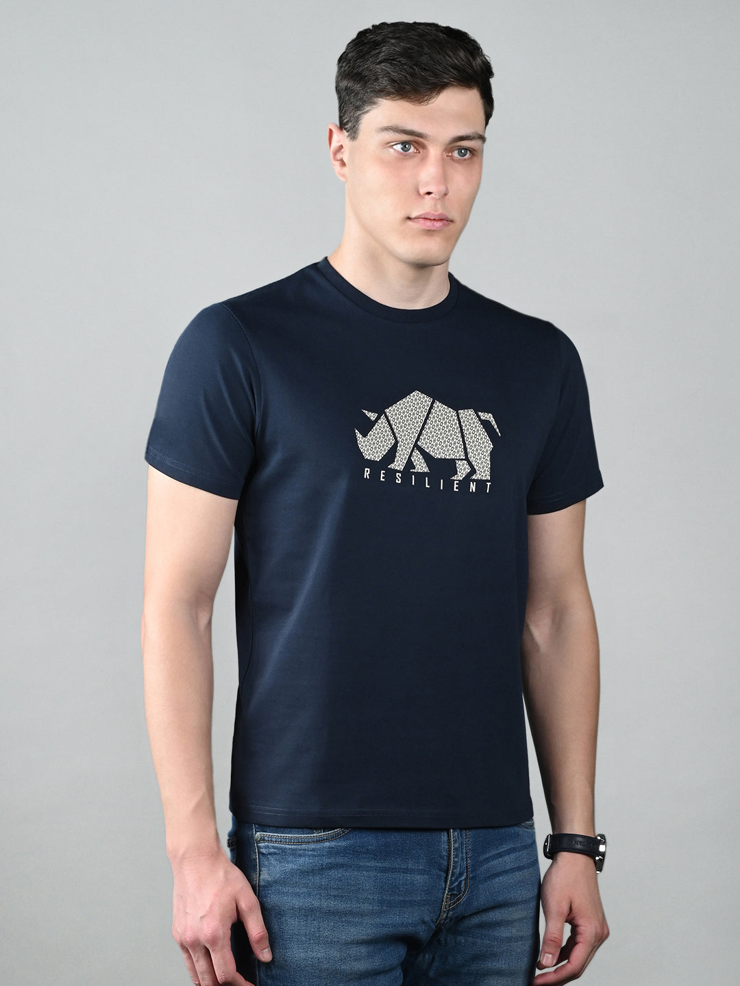 Men's Super Combed Cotton Navy Blue Regular Fit Half Sleeve Round Neck T-Shirt