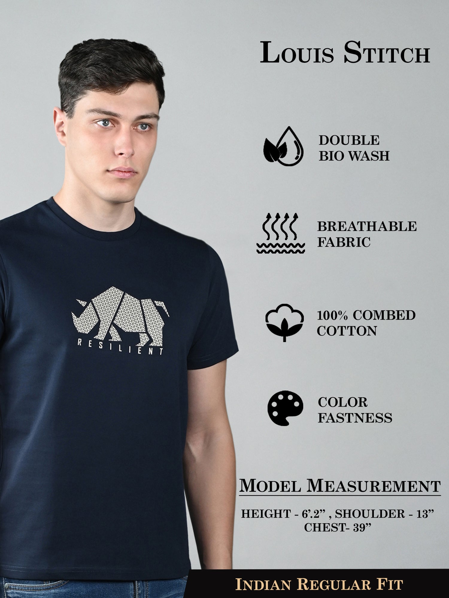 Men's Super Combed Cotton Navy Blue Regular Fit Half Sleeve Round Neck T-Shirt