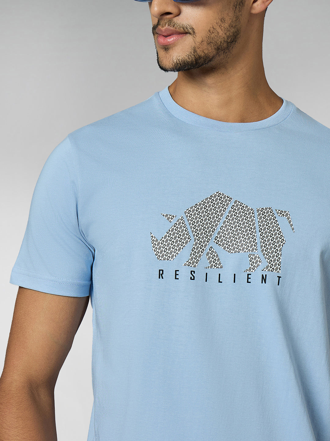 Men's Super Combed Cotton Light Blue Regular Fit Half Sleeve Round Neck T-Shirt