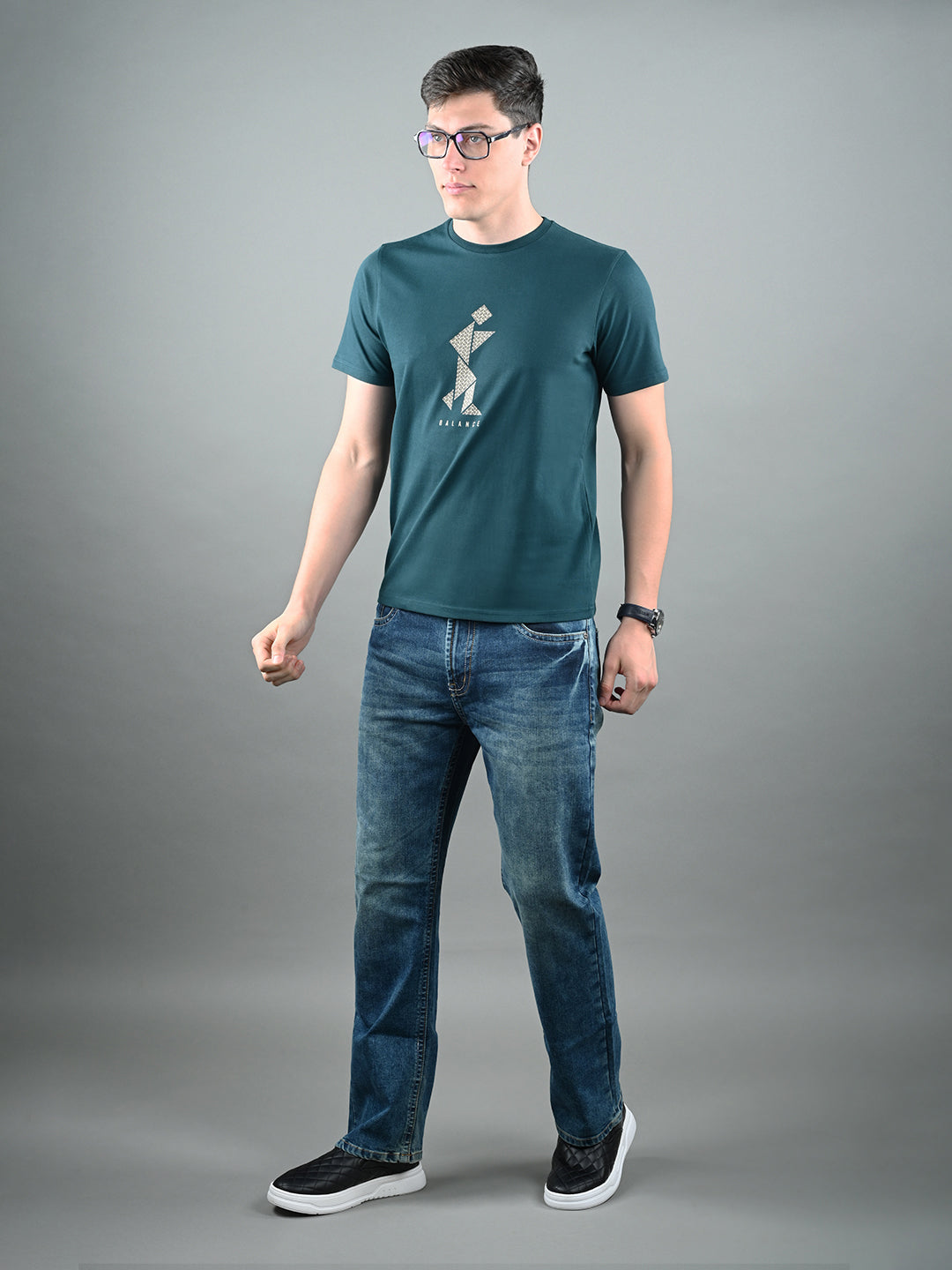 Men's Super Combed Cotton Teal Green Regular Fit Half Sleeve Round Neck T-Shirt