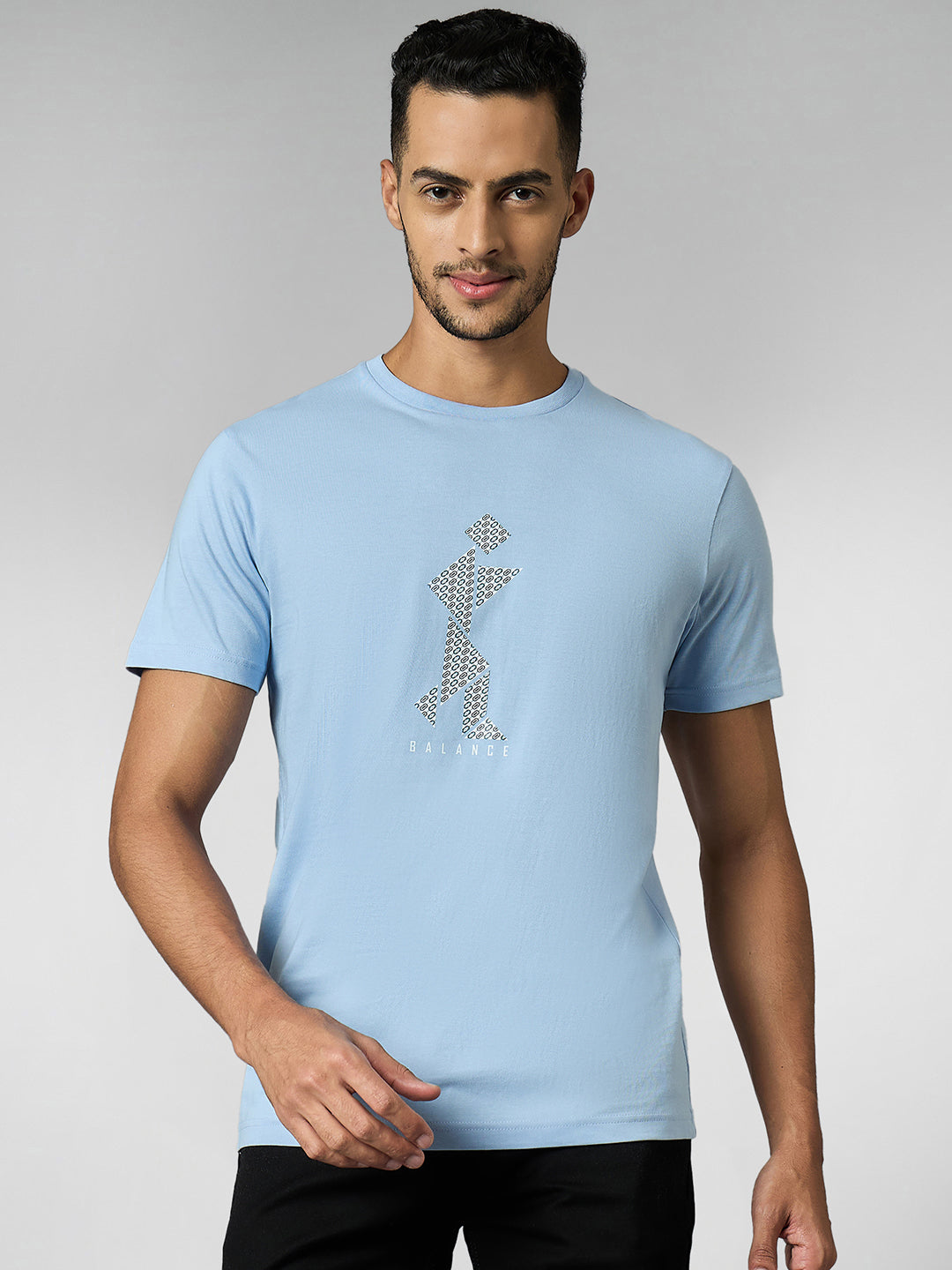 Men's Super Combed Cotton Light Blue Regular Fit Half Sleeve Round Neck T-Shirt