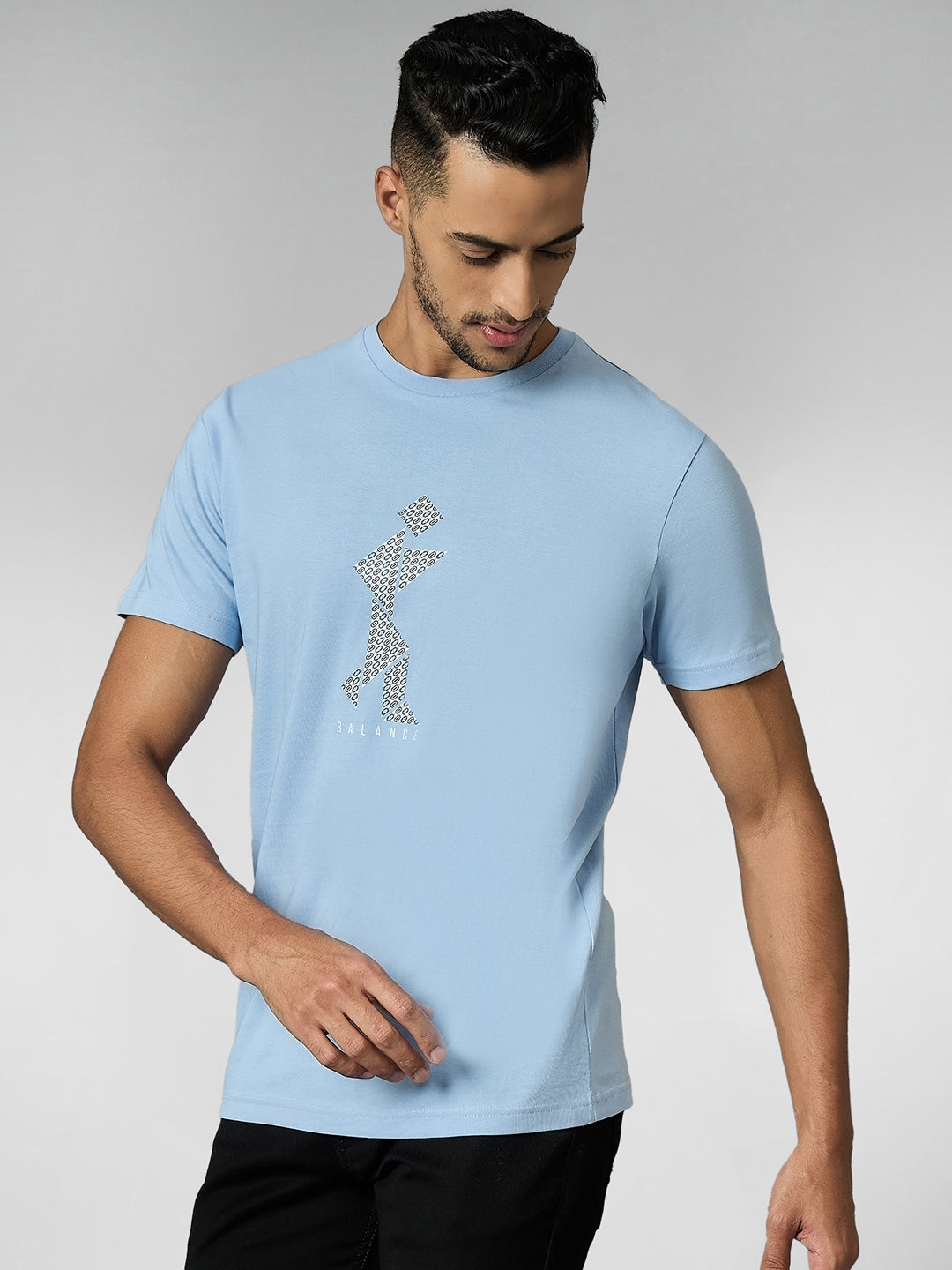 Men's Super Combed Cotton Light Blue Regular Fit Half Sleeve Round Neck T-Shirt