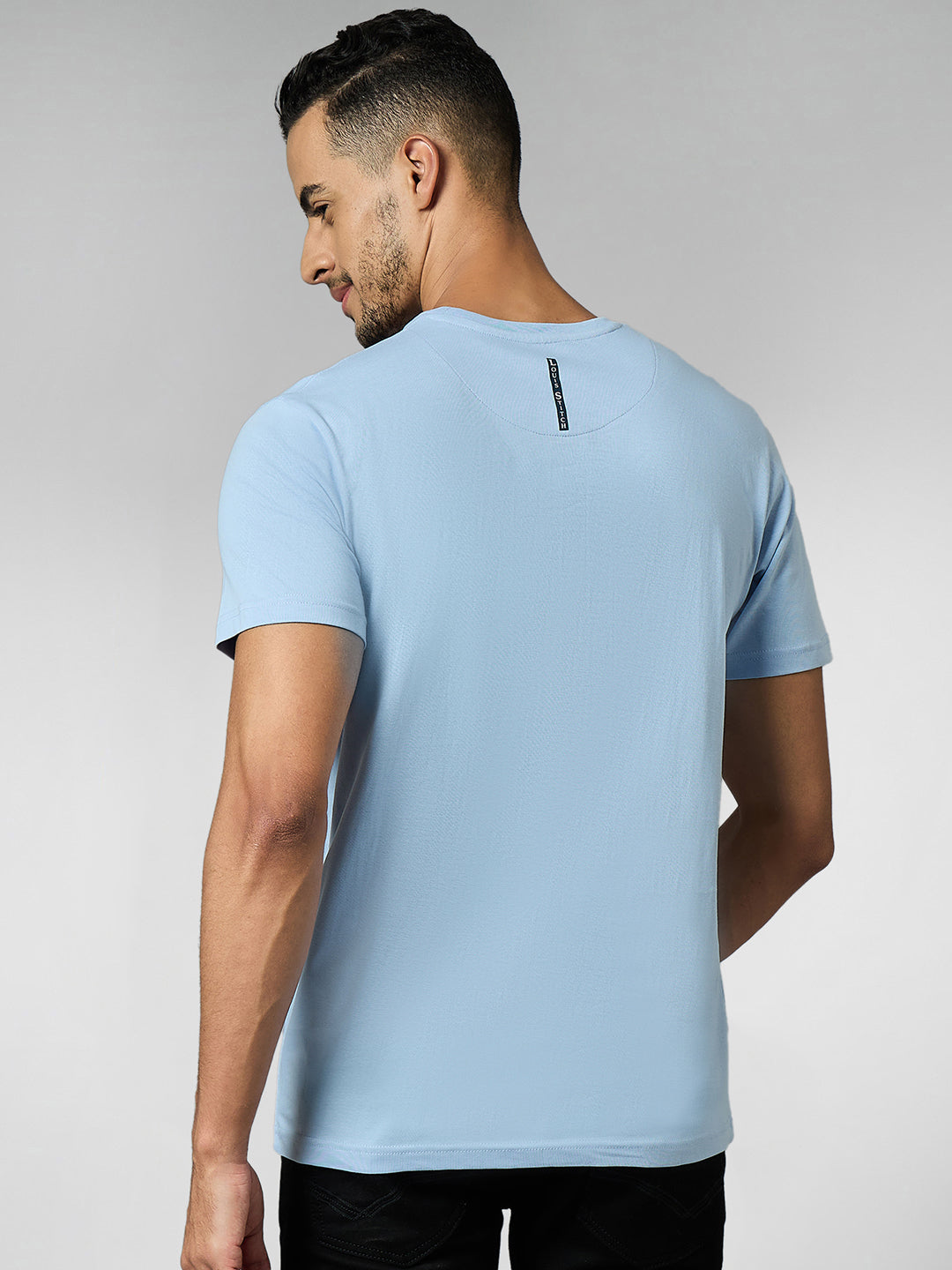 Men's Super Combed Cotton Light Blue Regular Fit Half Sleeve Round Neck T-Shirt