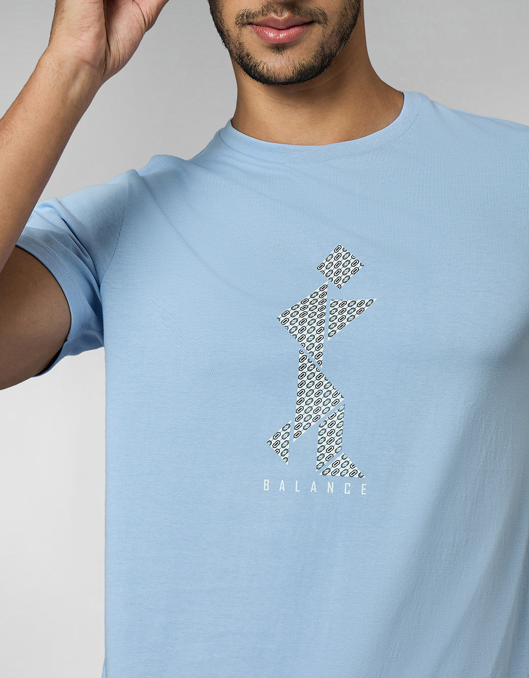 Men's Super Combed Cotton Light Blue Regular Fit Half Sleeve Round Neck T-Shirt