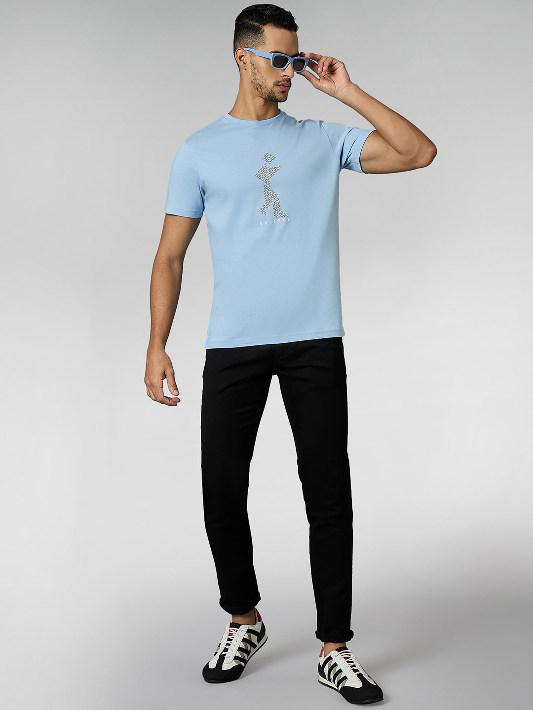 Men's Super Combed Cotton Light Blue Regular Fit Half Sleeve Round Neck T-Shirt