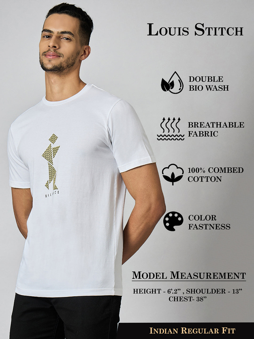 Men's Super Combed Cotton White Regular Fit Half Sleeve Round Neck T-Shirt