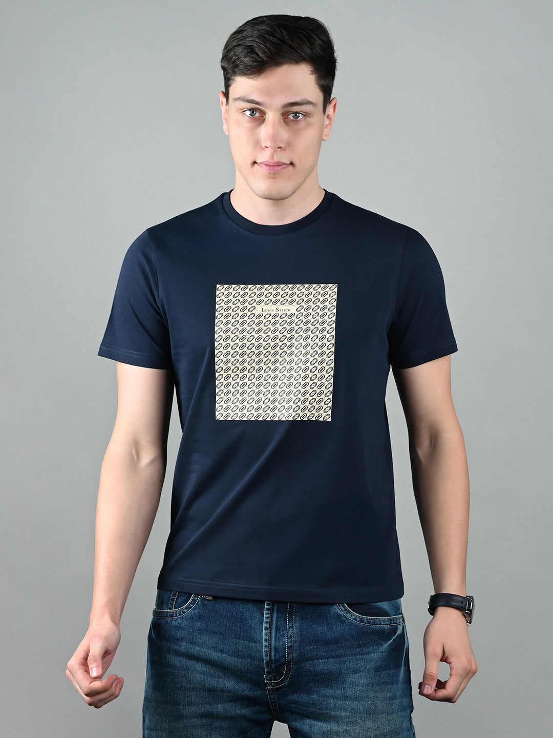 Men's Super Combed Cotton Navy Blue Regular Fit Half Sleeve Round Neck T-Shirt