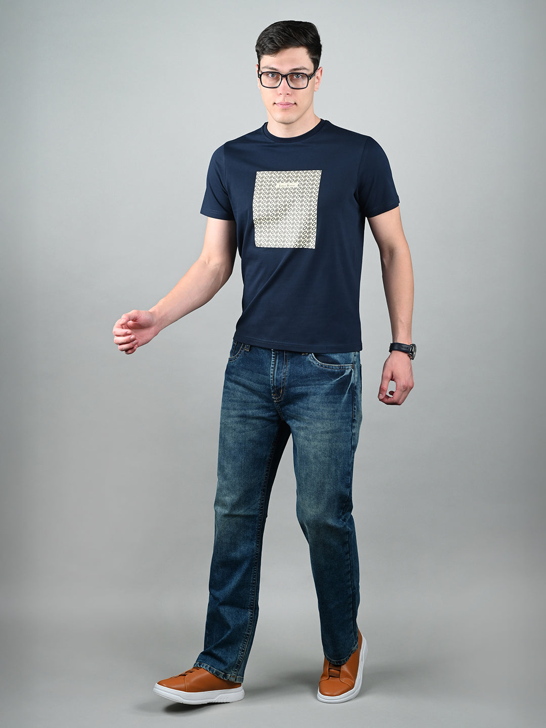 Men's Super Combed Cotton Navy Blue Regular Fit Half Sleeve Round Neck T-Shirt