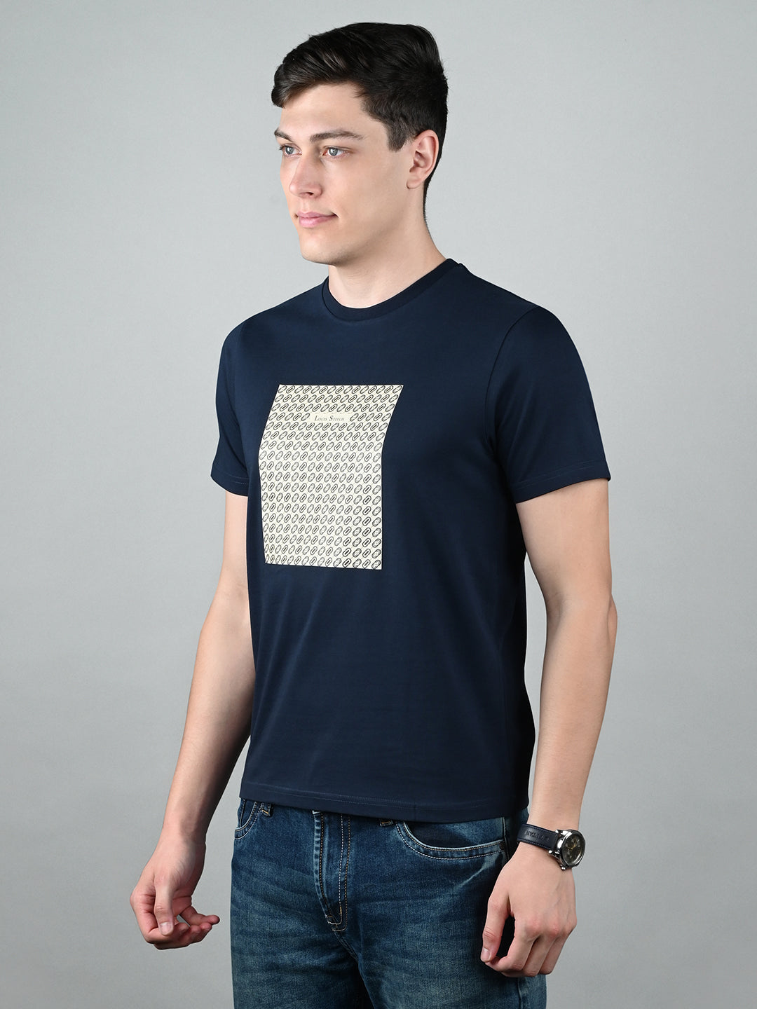 Men's Super Combed Cotton Navy Blue Regular Fit Half Sleeve Round Neck T-Shirt