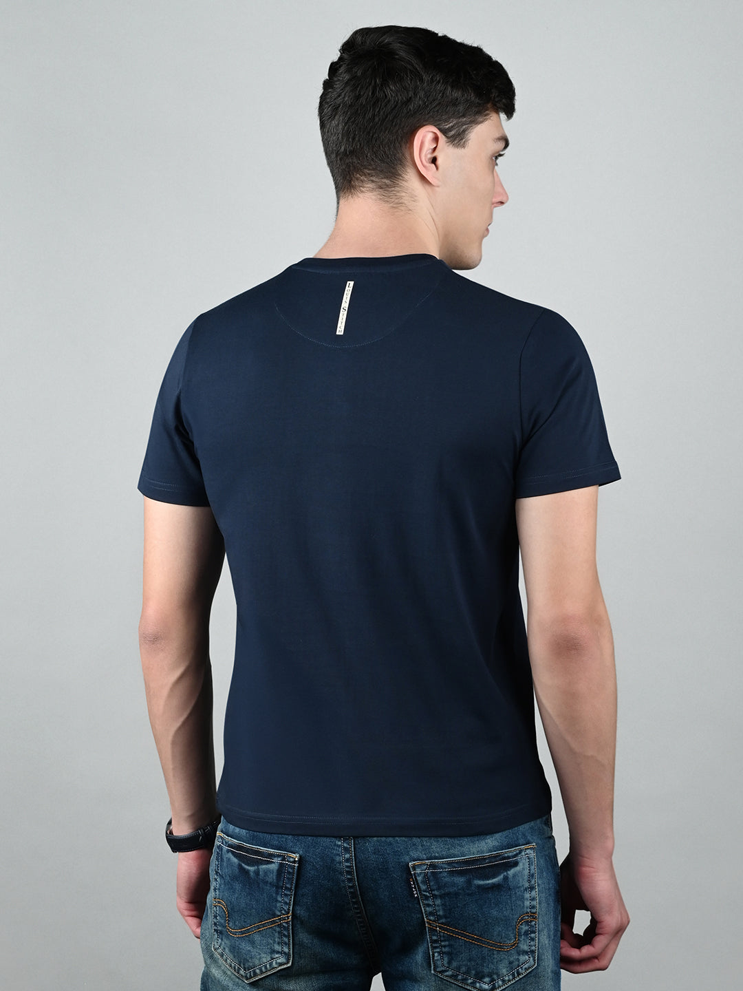 Men's Super Combed Cotton Navy Blue Regular Fit Half Sleeve Round Neck T-Shirt