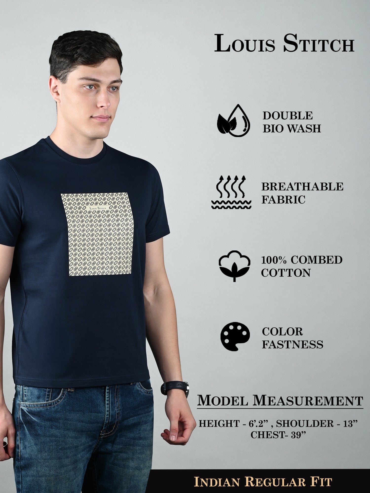 Men's Super Combed Cotton Navy Blue Regular Fit Half Sleeve Round Neck T-Shirt