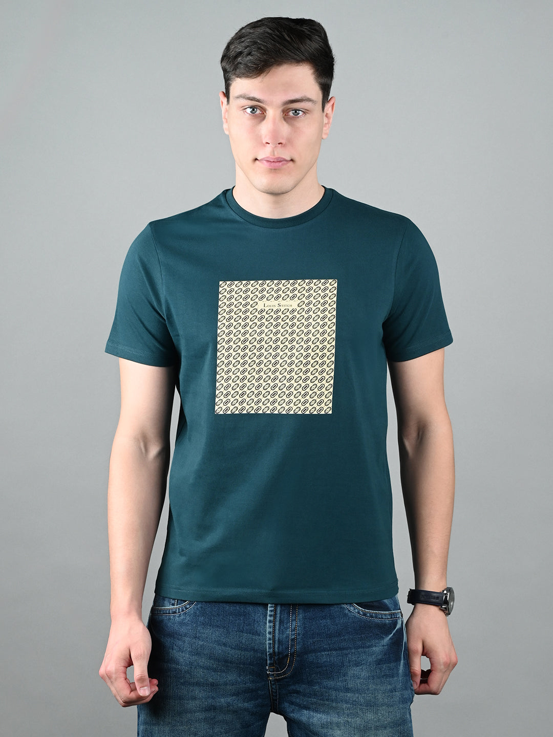 Men's Super Combed Cotton Teal Green Regular Fit Half Sleeve Round Neck T-Shirt